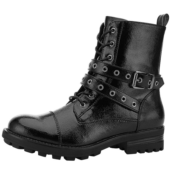 Combat Boots Low Heel Booties Lace Up - Picture 1 of 8